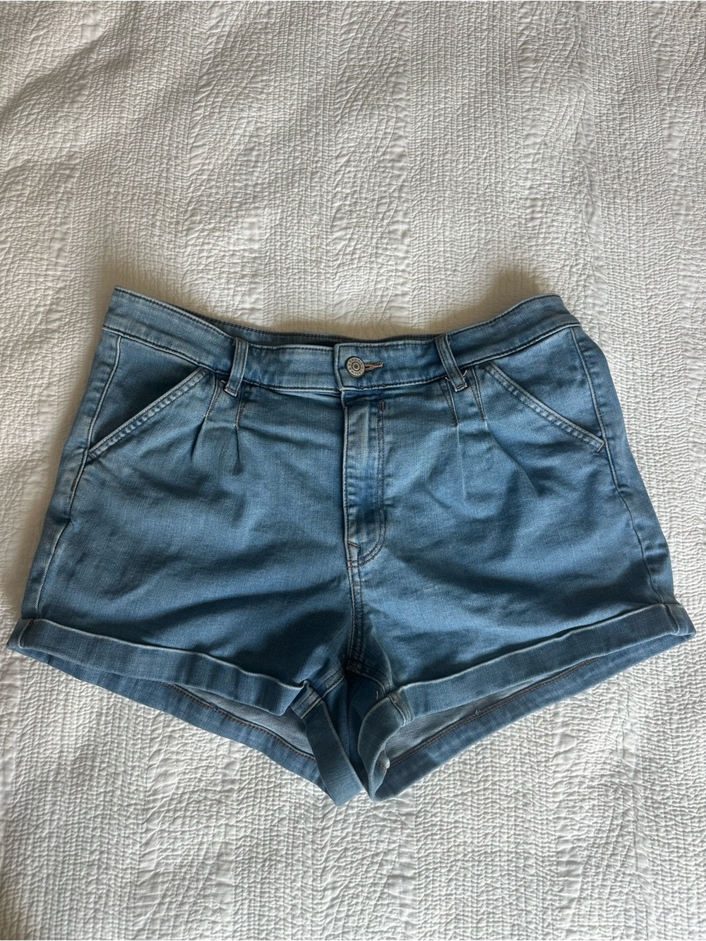 Express Light Blue Rolled Hem Denim Shorts